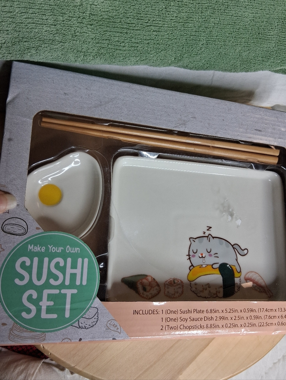 Make Your Own Sushi Set Cute Cat Ceramic Plate & Soy Dish - White